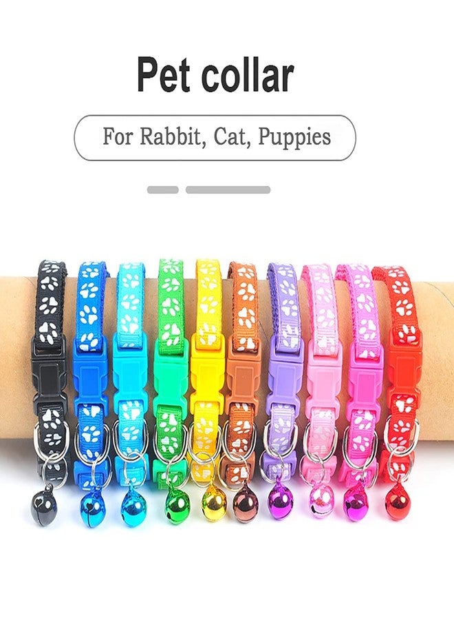 Pups&Pets Cat Collar Belt for Kitten with Bell Paw Print Nylon Made Adjustable Size Pet Safe Collars for Cats Rabbit (Random Color, Pack of 2) - Image 2
